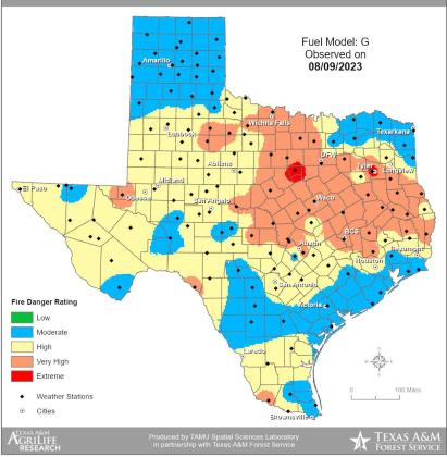 The National Weather Service Dallas/Fort Worth Office has included Lampasas County in an area of “critical fire threat” this week due to high temperatures, dry conditions and gusty winds. COURTESY GRAPHIC | NATIONAL WEATHER SERVICE