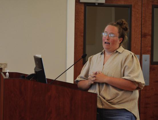 Recreation Specialist Bailey Carter outlines a proposal for a Parks Master Plan to the Lampasas City Council during its meeting last Monday night. She described it as phase one that would focus on the sports facilities and expansion plans for the future. ERICK MITCHELL | DISPATCH RECORD