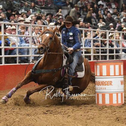 Brittany Tonozzi specializes in barrel racing. She won her third world championship in December at the National Finals Rodeo in Las Vegas. COURTESY PHOTO