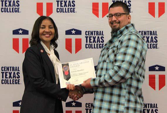 COURTESY PHOTO At Central Texas College Foundation’s 34th Annual Scholarship Ceremony, Nicholas Basaldua of Lampasas received the Dr. Edward L. Wagner Endowed Scholarship in Mathematics, presented by CTC Chancellor Dr. Michele J. Carter.