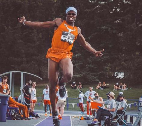 Former Badger Steffin McCarter (Class of 2015) won the Big 12 Outdoor championship in long jump, competing for the Texas Longhorns. UNIVERSITY OF TEXAS ATHLETICS