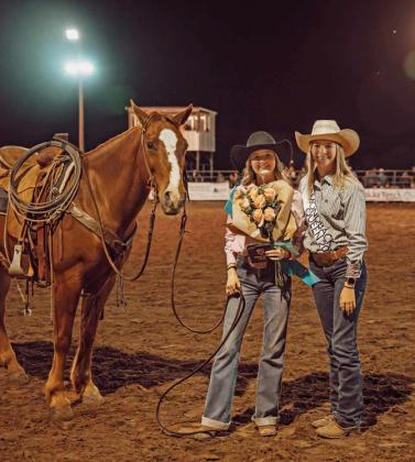 Breck McCoury, left, was crowned 2024 Diamondback Jubilee Rodeo Queen on Saturday evening. She is pictured here with 2023 Diamondback Jubilee Rodeo Queen Jarah Wootton. courtesy photo | candace pauly