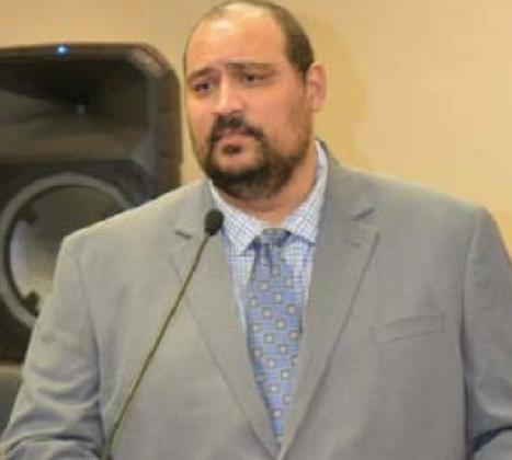 Kempner city manager candidate Heriberto “Eddie” Rodriguez speaks to the Kempner City Council last week. DAVID LOWE | DISPATCH RECORD