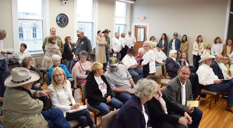 A large crowd filled Council Chambers last January to register displeasure with a proposed relief route around the city, many wearing white to signify opposition. TxDOT is continuing a feasibility study it initiated in 2022, and officials have indicated they will consider public comments in development of alternatives to relieve traffic congestion primarily along Key Avenue. FILE PHOTO