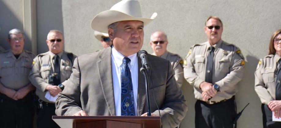 Sheriff Jess Ramos greets a crowd of about 250 during Wednesday’s grand opening for the Lampasas County Law Enforcement Center. MONIQUE BRAND | DISPATCH RECORD