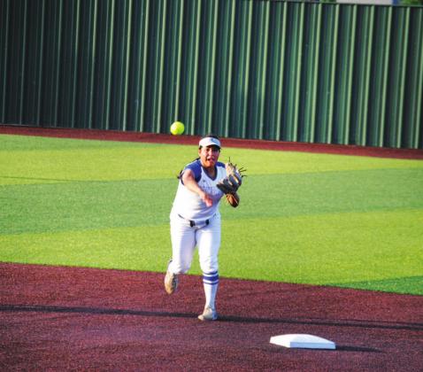Mia Maldonado throws across the diamond from shortstop to record an out against Argyle last Friday. HUNTER KING | DISPATCH RECORD