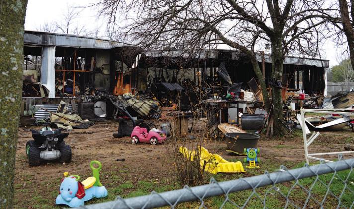 A mobile home that had been the residence of a Lampasas family of four was completely consumed in an early-morning fire on Monday. HUNTER KING | DISPATCH RECORD