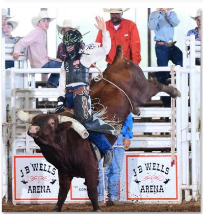 Rowdy Hughes rides a bull at the Texas Junior High Rodeo Association state finals in Gonzales. JENNINGS PHOTOGRAPHY | COURTESY PHOTO