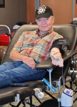 Steven McDaniel relaxes as he donates blood at the American Red Cross blood drive, held quarterly at First Street Church of Christ. COURTESY PHOTO