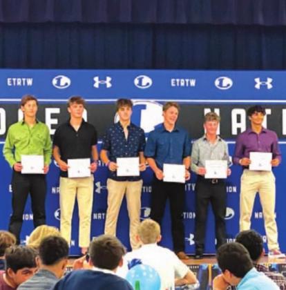 Ruger Miserlian, left, Thomas Swilley, Landon Richardson, Nathan Abken, Isaac Abken and Michael Clayton show off their certificates. COURTESY PHOTO