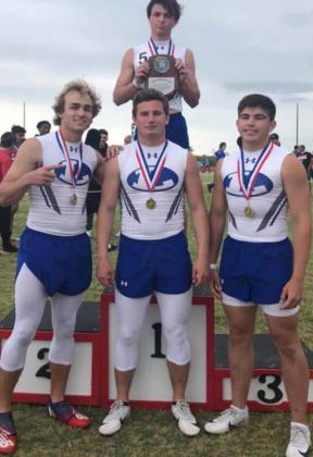 The Badgers’ first-place sprint relay team included, front row from left, Ace Whitehead, Case Brister, Dax Brookreson and (back row) Cade White. LAMPASAS ISD ATHLETICS FACEBOOK PAGE | COURTESY PHOTO