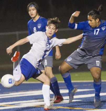 Cody Woods (2) prepares to score his third goal of the night in a shutout win over Jarrell. JEFF LOWE | DISPATCH RECORD