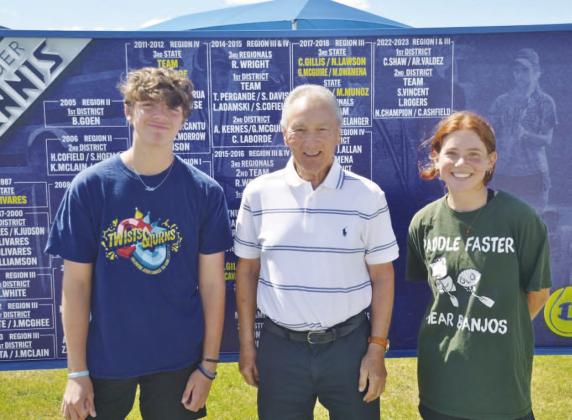 Kaleb Roberts, left, Phillip King and Allison Valdez pose together for a photo at the Lampasas tennis courts. COURTESY PHOTO | KENNETH PEISER