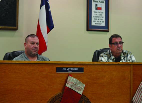 Kempner Mayor John Wilkerson, at left, and Place 3 Councilman Rob Green look on during the Kempner City Council meeting held on Dec. 12. ERICK MITCHELL | DISPATCH RECORD