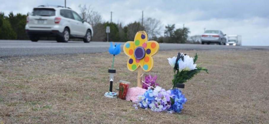 Alongside U.S. Highway East is a memorial for 17-year-old MaryAngela Cheyenne Williams, who was killed in a fatal crash Feb. 8. The Lampasas area has seen an increase in vehicle collisons over several years, both on the highway and within the city limits. MONIQUE BRAND | DISPATCH RECORD
