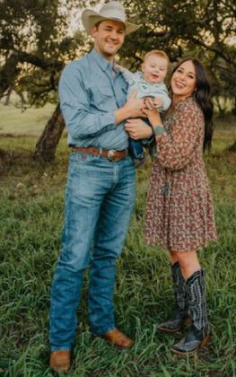Heston and Stevie McBride recently won an Excellence in Agriculture honor from the Texas Farm Bureau. They are pictured here holding their son, Hetch. courtesy photo