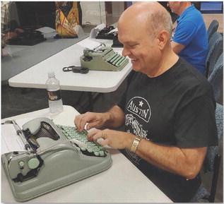 Local pastor Rick Willis has connected with other typewriter enthusiasts through social media. He is part of a diverse Facebook group called Austin Typewriter Ink and has participated in “type-in” events as pictured here. COURTESY PHOTO