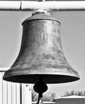 The college school bell is now mounted in front of the Lampasas Fire Department. Apparently, no one used if for target practice back in the city’s early days. It is not bullet scarred. JEFF JACKSON | COURTESY PHOTO