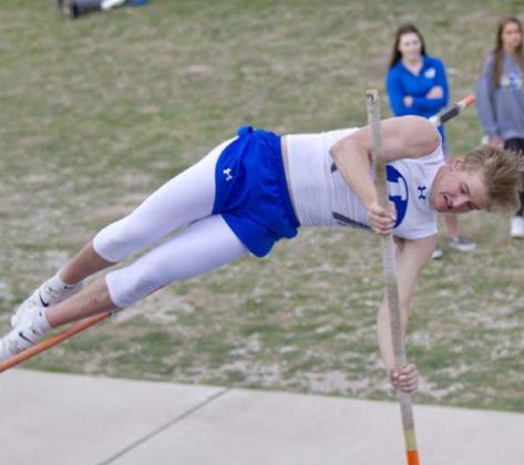 Peyton Underwood pole vaults in a previous meet. Lampasas took three of the top four spots in that event on Wednesday. JEFF LOWE | DISPATCH RECORD