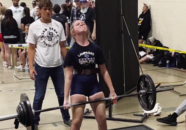 Josslyn Romine performs a deadlift. She is a freshman on the Lampasas powerlifting team. COURTESY PHOTO