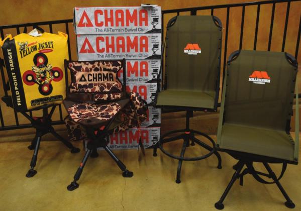 Chama and Millennium Tree Stand chairs and a Yellow Jacket Field Point target are offered at Hoffy’s Archery. MADELEINE MILLER | DISPATCH RECORD