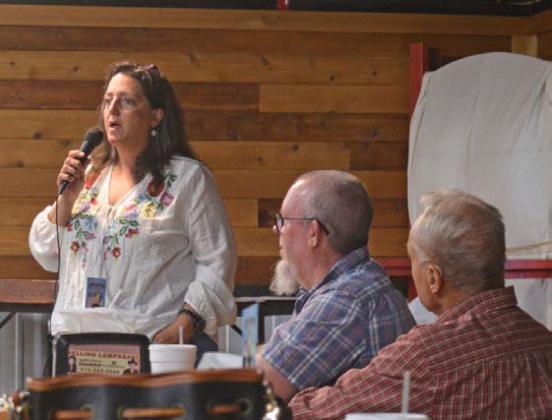Place 4 Councilwoman Cathy Kuehne tells the forum audience what brought her family to Lampasas and why she is seeking to become mayor. ERICK MITCHELL | DISPATCH RECORD