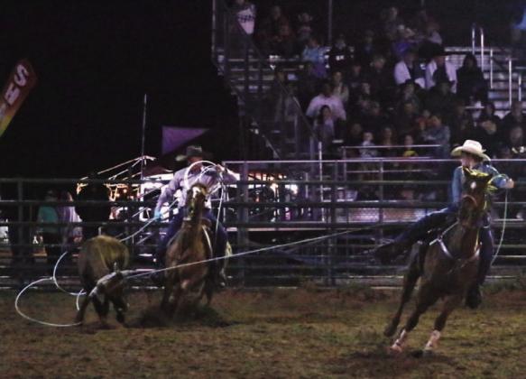 Carson Campbell and Will Edington compete in last Friday’s Team Roping contest during the Diamondback Jubilee Rodeo. MASON HINES | LAMPASAS DISPATCH RECORD
