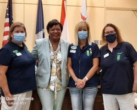 Shown with New Orleans Mayor LaToya Cantrell, second from left, are Lampasas Scout leaders Elisabeth Schulz, at left, Michele Carmack and Margaret Ochsner, right. Fellow chaperone Samantha Hinson took the photo. SAMANTHA HINSON | COURTESY PHOTO