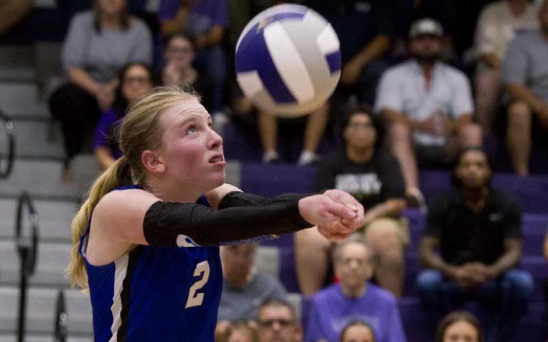 Ellie Felkner receives a pass against Florence and sets up her teammate for a kill. Felkner had four aces in the win over the Lady Buffaloes. ANA SOFIA MEYER | DISPATCH RECORD
