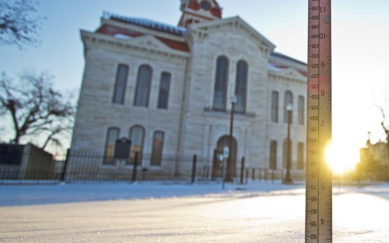 Snow about two inches deep covers downtown Lampasas.