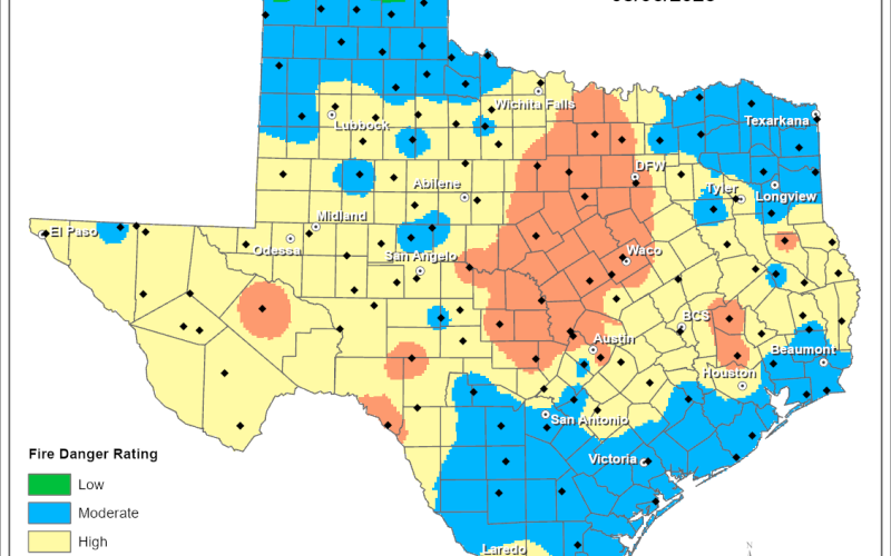 A graphic provided by the Texas A&amp;M Forest Service rates Lampasas County in very high wildfire risk as of Sunday.