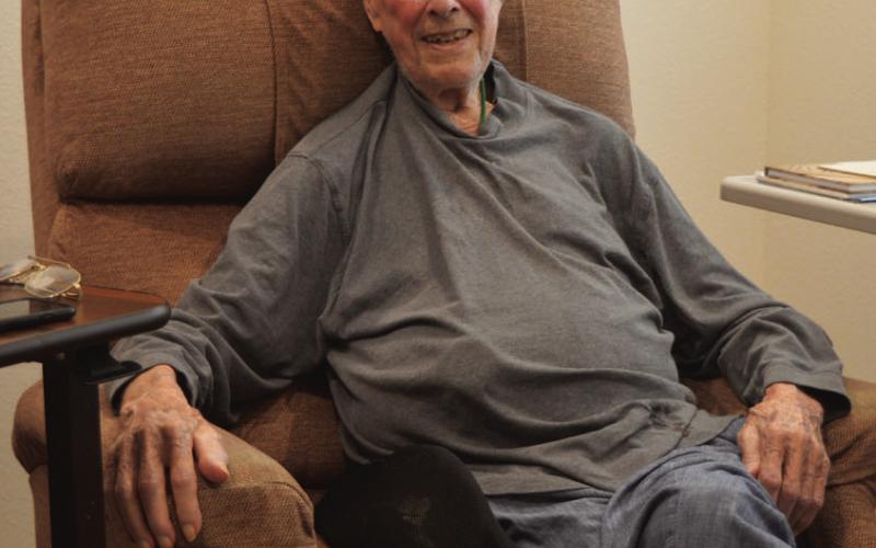 Almost 100 years old, Jim Anderson still finds time to catch up on the latest news and enjoy sports while living in the Lampasas Assisted Living facility. Despite not being a soccer expert, like millions of Americans, Anderson tuned into the 2026 FIFA World Cup this summer. ERICK MITCHELL | DISPATCH RECORD