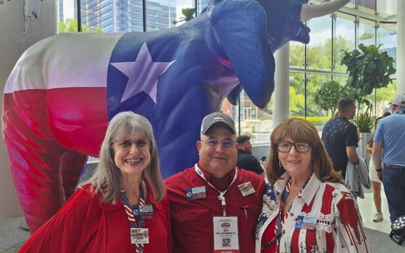 Several officers of the Texas First Conservative Alliance group served as Lampasas County voting delegates at the Republican Party convention. They are, from left, Luanne Blair, president of TFCA; Ken Killingsworth, TFCA vice president; and Dianne Mouw, TFCA treasurer. COURTESY PHOTO