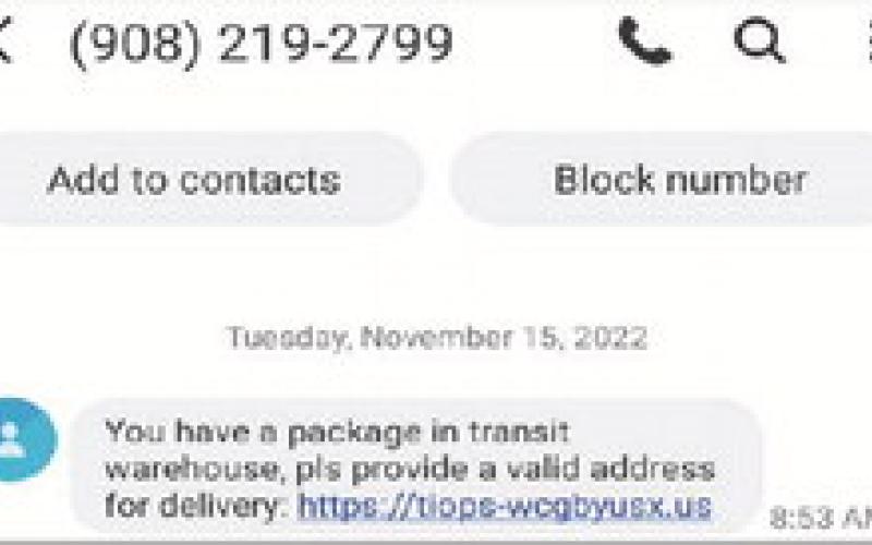 This screenshot is a real example of a false purchase scam. Messages like this urge the victim to click a link which can expose the person’s phone or computer to harmful malware. ALEXANDRIA RANDOLPH | DISPATCH RECORD