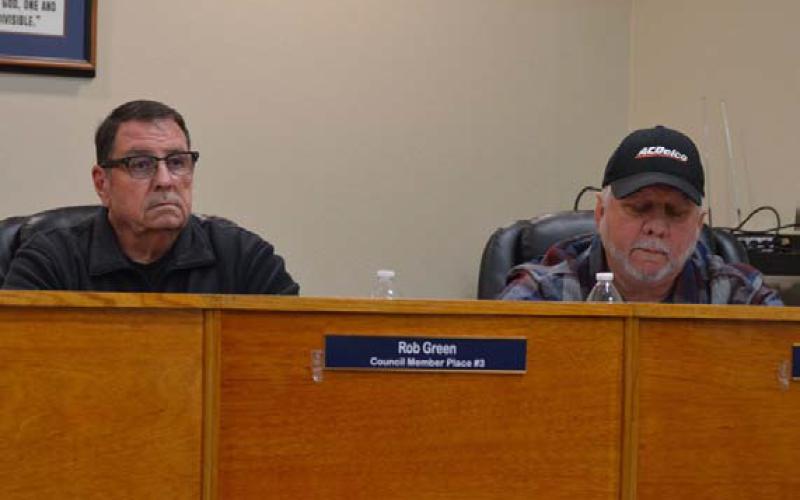 Council members Rob Green, left, and Thomas Combs have asked Kempner City Manager Rebecca Ramos to research ordinances that might address the discharge of firearms within city limits. Residents have voiced safety concerns to the council. ERICK MITCHELL | DISPATCH RECORD