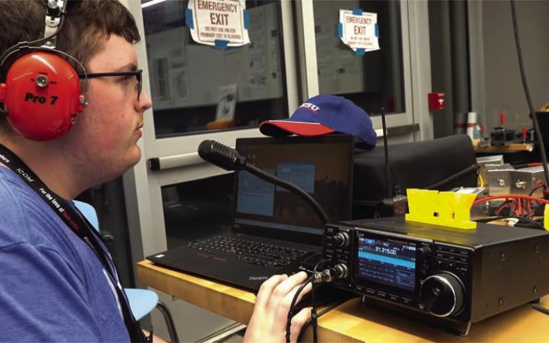 Grant Gill talks over the ham radio during his time at the Youth on the Air Camp. Gill has been an amatuer radio operator since he was a Lampasas Middle School student. COURTESY PHOTO