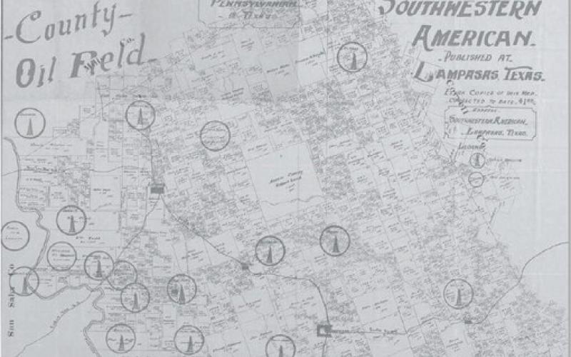 This “Lampasas County Oil Field” map was published as a supplement to the Southwestern American. No date available. court esy photo | University of North Texas