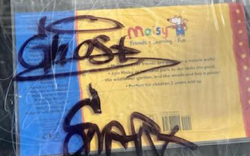 The acrylic page covers and pedestals of the Storywalk book trail have been vandalized repeatedly in recent weeks by unknown perpetrators. COURTESY PHOTO