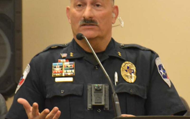 Kempner Police Chief Charles Rodriguez speaks Tuesday about an ordinance that prohibits gunfire inside Kempner city limits. People still are allowed to shoot guns within city limits when protecting their family members or livestock, Rodriguez said. DAVID LOWE | DISPATCH RECORD
