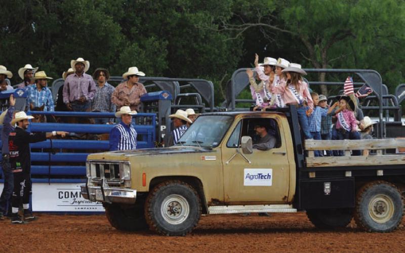 The Riata Roundup Rodeo court makes its way around the 580 Sports Complex rodeo arena at last year’s event. FILE PHOTO