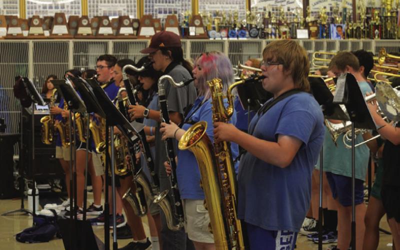 The Lampasas Badger Band practices songs from its upcoming 2026 marching show. The band has received over $200,000 in community donations to aquire new instruments and two band equipment trailers. ERICK MITCHELL | DISPATCH RECORD