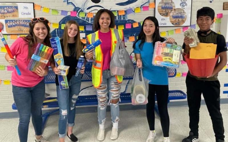 Lampasas Middle School National Junior Honor Society students collected toy donations and raised funds for children in the Lampasas CPS program. Pictured from left to right are Jacie Resa, Sagen Plouff, Laylah Bryant, Toby Brooks-Potter and Juan Rodriguez. courtesy photo