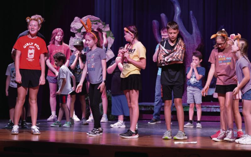 Campers relished their time on stage during rehearsal for their performance of “Winnie the Pooh.” Over 20 campers in kindergarten through sixth-grade participated in the play. ERICK MITCHELL | DISPATCH RECORD