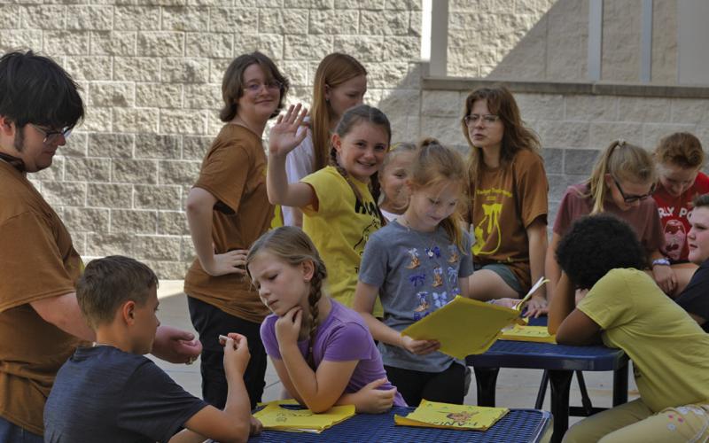 ERICK MITCHELL | DISPATCH RECORD Little Badger Theatre campers enjoyed time in small groups working on performance skills when they weren’t on stage rehearsing.