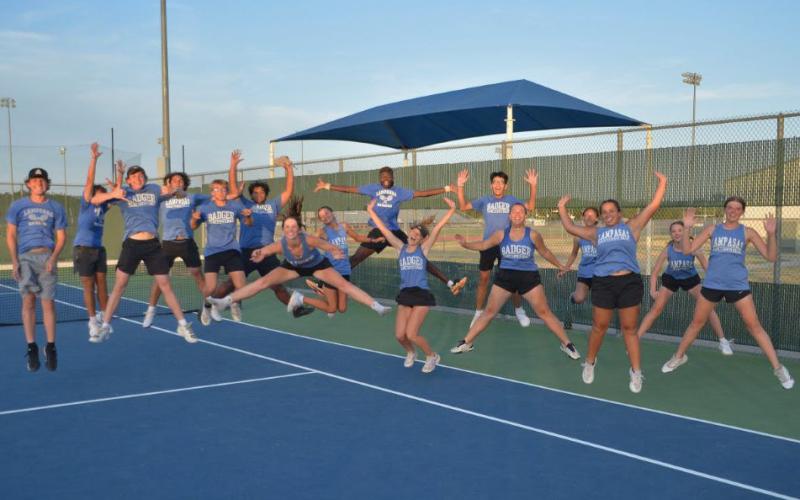 The Badger tennis team was jumping for joy after a dominant team win versus Pflugerville on Friday afternoon. ERICK MITCHELL | DISPATCH RECORD