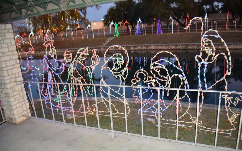 DISPATCH RECORD The special lighting displays in W.M. Brook Park are awaiting visitors. This nativity scene offers a reminder of the meaning behind the season, and the festive Candy Cane Lane can be seen across the creek. Plenty of family fun and additional holiday displays will be available Dec. 14 at the Christmas on the Creek celebration.