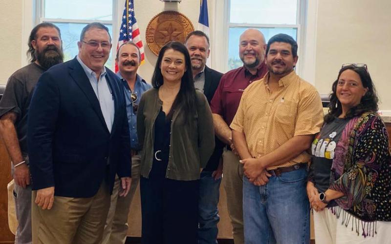 Erin Corbell, center, poses for a photo with the Lampasas City Council after her appointment as city manager on Monday night. Corbell will begin her position with Lampasas on Nov. 18. COURTESY PHOTO | CITY OF LAMPASAS