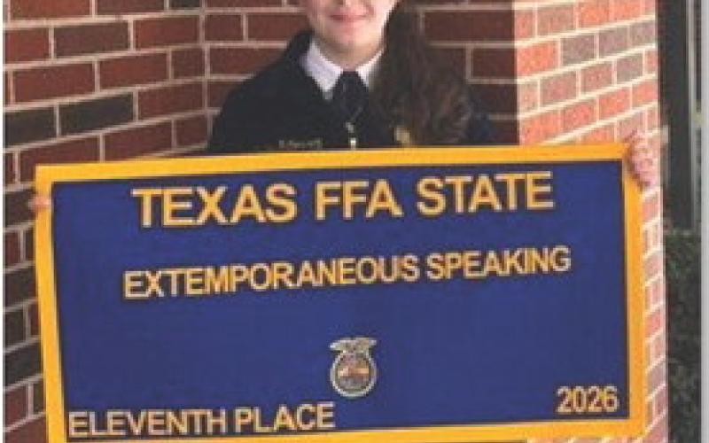 COURTESY PHOTO Bailey Gutierrez took 11th place in Extemporaneous Public Speaking at the Texas FFA State Public Speaking Contest held recently at Tarleton State University. She is a Lampasas FFA chapter member.