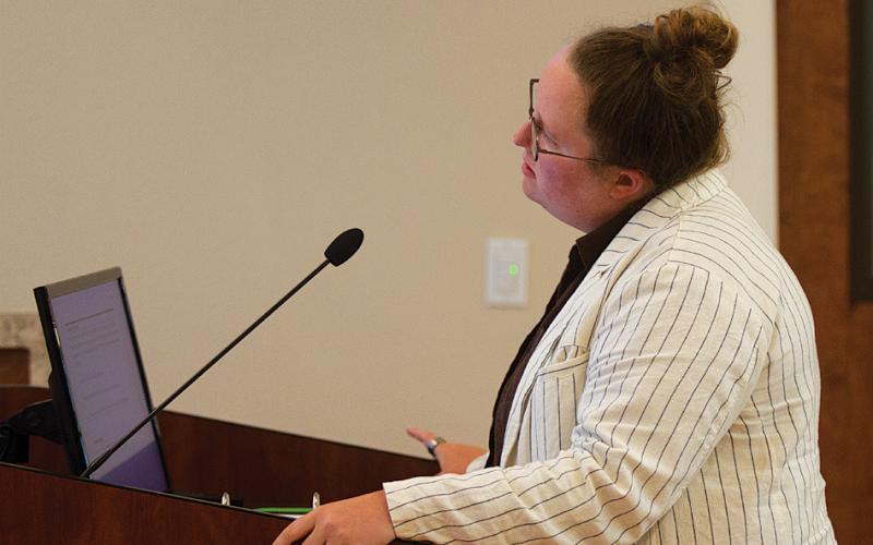 Parks and Recreation Specialist Bailey Carter outlines a new sponsorship opportunity that has arisen for the city, as Oil States Industries has offered a $40,000 one-time donation that includes naming rights at local park facilities. hunter king| dispatch record