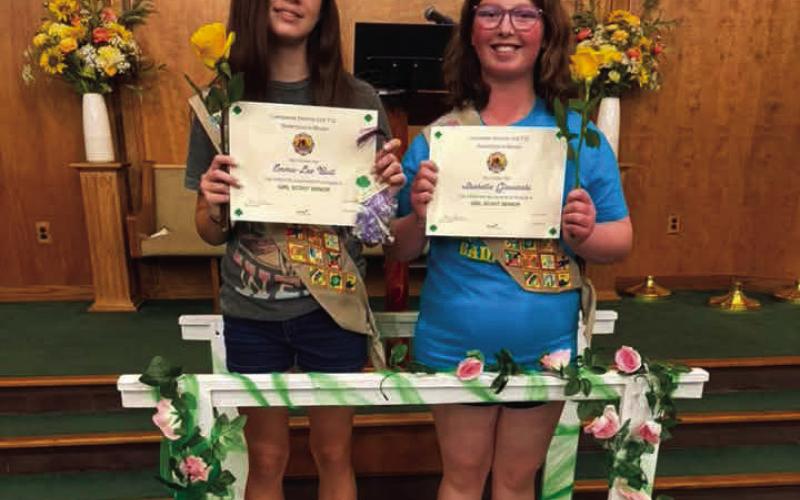 Emma-Lee Bull and Isabella Glowinski were promoted to Senior Girl Scout during last week’s Bridging Ceremony. COURTESY PHOTO